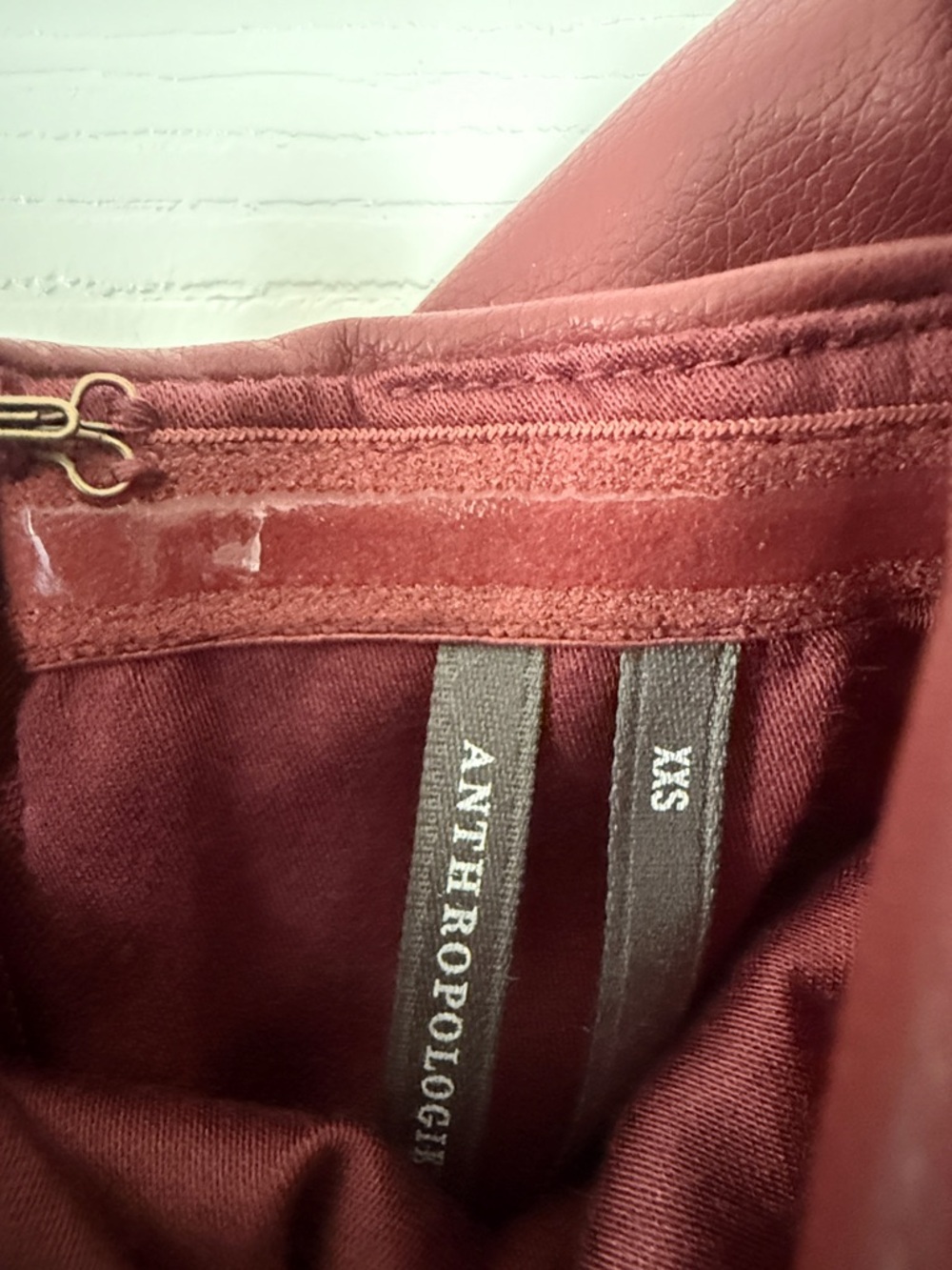 NWT Anthropologie Strapless Wine Red faux leather dress - Picture 2 of 9